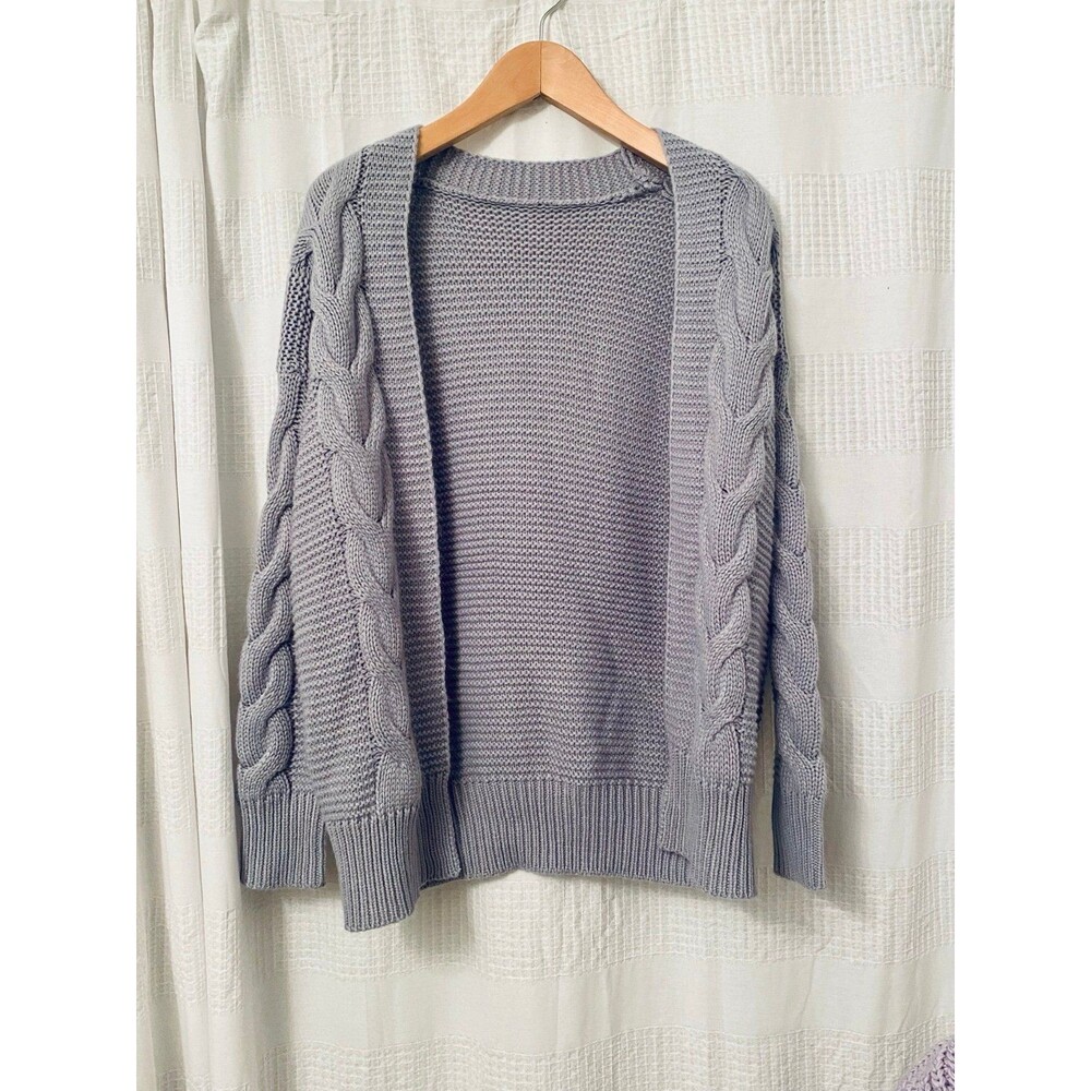 Amazon Open Front Cable Knit Loose Fit Cardigan Slate Blue Gray Sweater Sz M